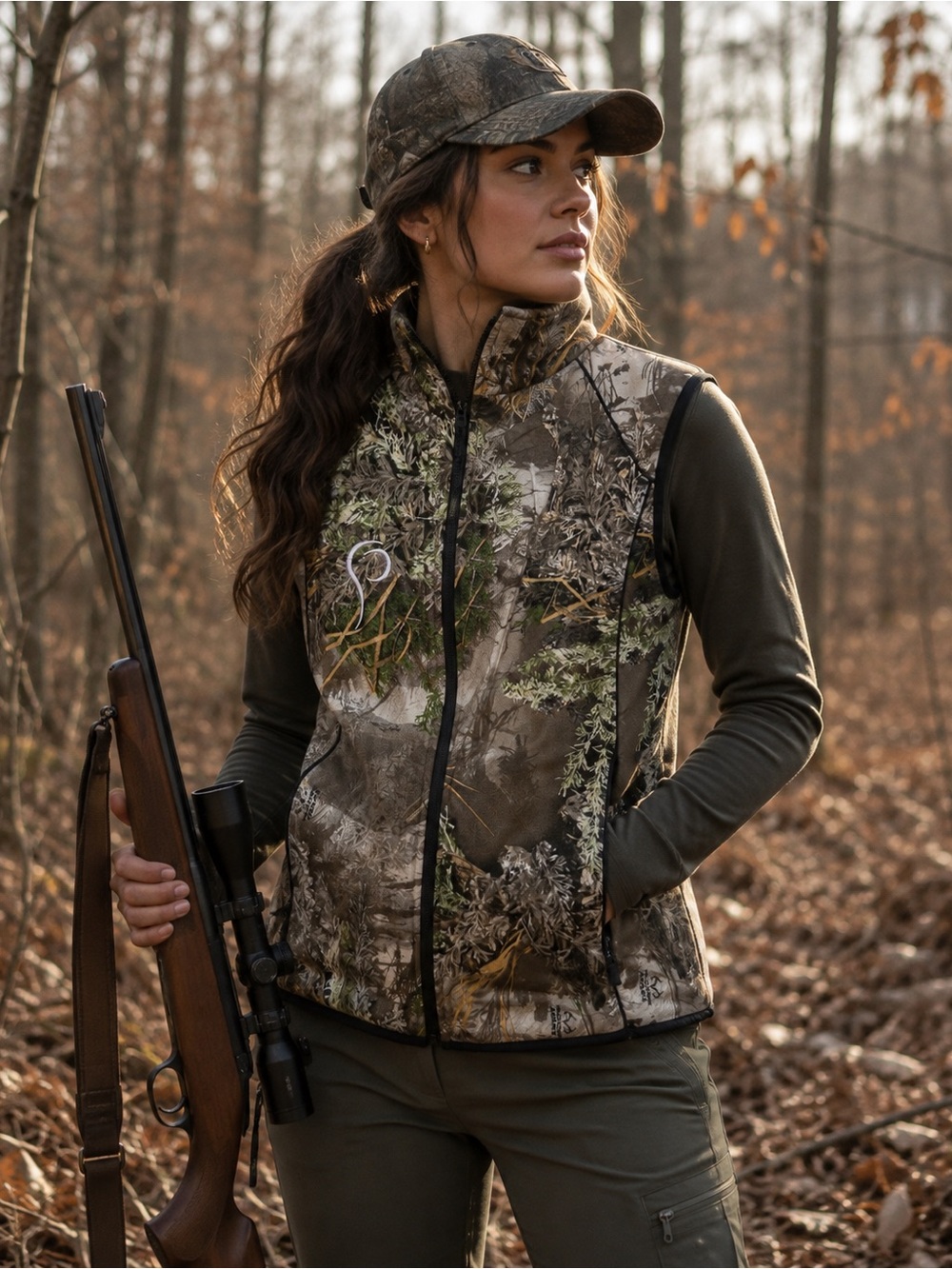 Women's Camouflage Quilted Vest - Green Camo